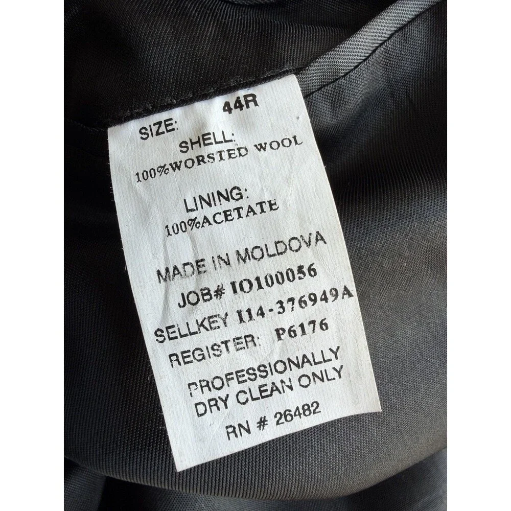 Perry Ellis Portfolio 44R Gray 100% Worsted Wool Blazer Sport Coat 3 Button